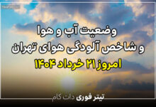وضعیت آب و هوا و شاخص آلودگی هوای تهران امروز 21 خرداد 1404
